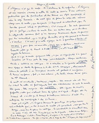 COCTEAU, JEAN. Group of 10 Autograph Manuscripts, including 5 Signed, brief or fragmentary working drafts of reviews for books or films